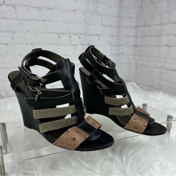 Balenciaga Women’s Black Strap Buckle Canvas Animal Designer Wedge Heels EU 39.5 - Picture 3 of 17